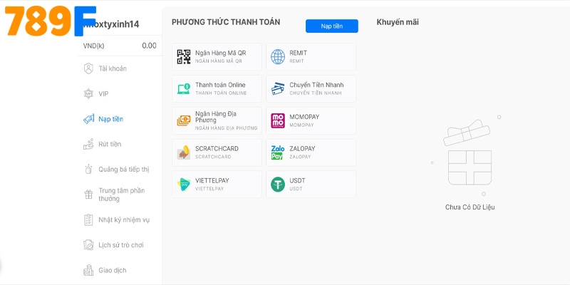 Các Phương Thức Nạp Tiền Đa Dạng Tại 789f